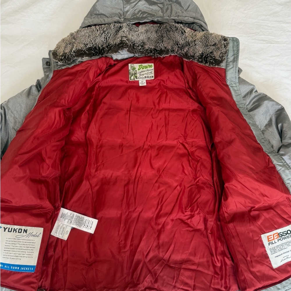 Eddie Bauer Gray Hooded Jacket with Red Lining - Picture 2 of 7
